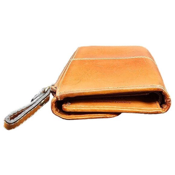 Fossil Flap Front Checkbook Wallet Tan Brown Leather 7 x 4 Back Zip Pocket - Picture 10 of 14